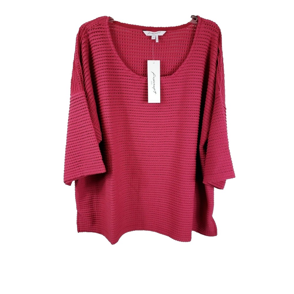 Foxcroft Women's Red 3X Textured Stripe Top short sleeve NEW